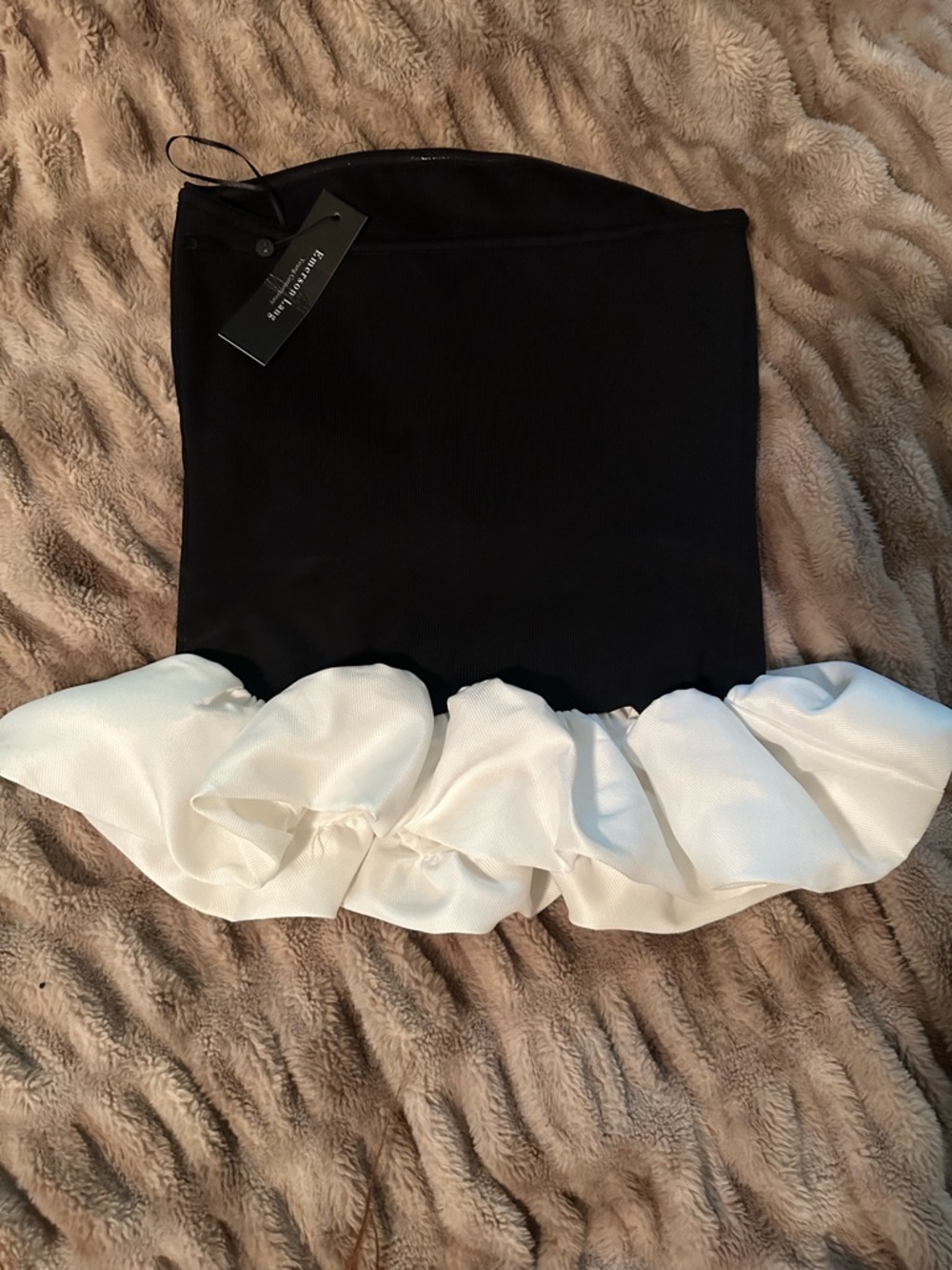 Black  Shirt with White Ruffle Hem